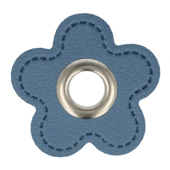 Ösenpatch Kunstleder Blume 8mm mittelblau