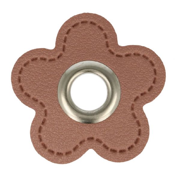 Ösenpatch Kunstleder Blume 8mm altrosa