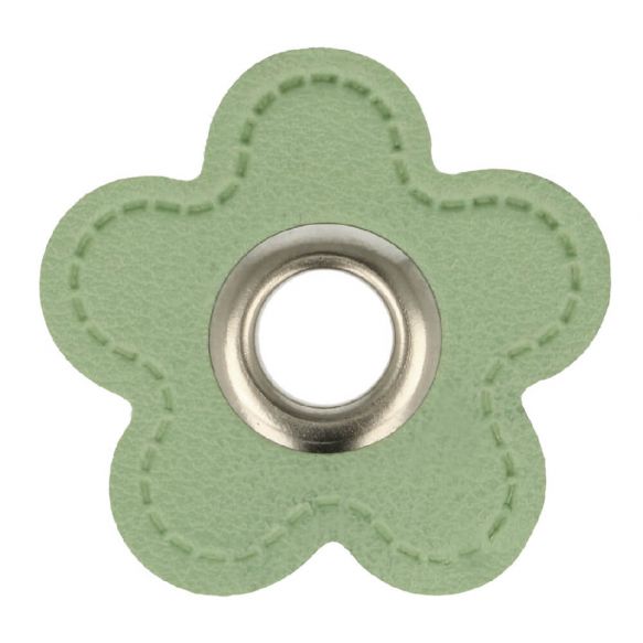 Ösenpatch Kunstleder Blume 8mm lindgrün