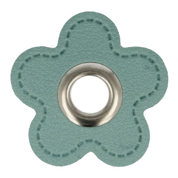 Ösenpatch Kunstleder Blume 8mm hellblau