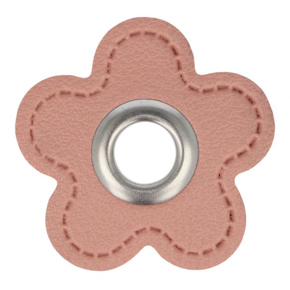 Ösenpatch Kunstleder Blume 8mm rosa