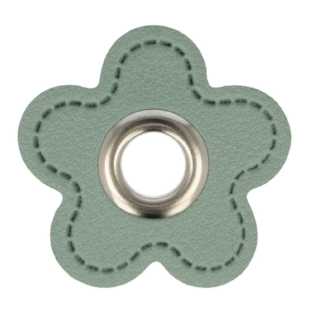 Ösenpatch Kunstleder Blume 8mm mistel