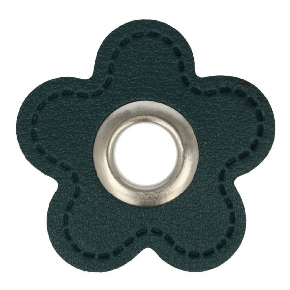 Ösenpatch Kunstleder Blume 8mm petrol