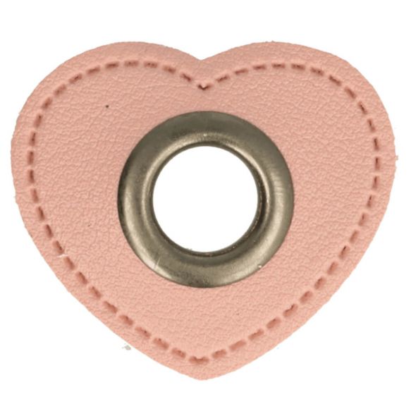 Ösenpatch Kunstleder 11mm Herz rosa