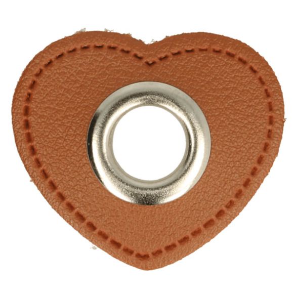 Ösenpatch Kunstleder 11mm Herz braun