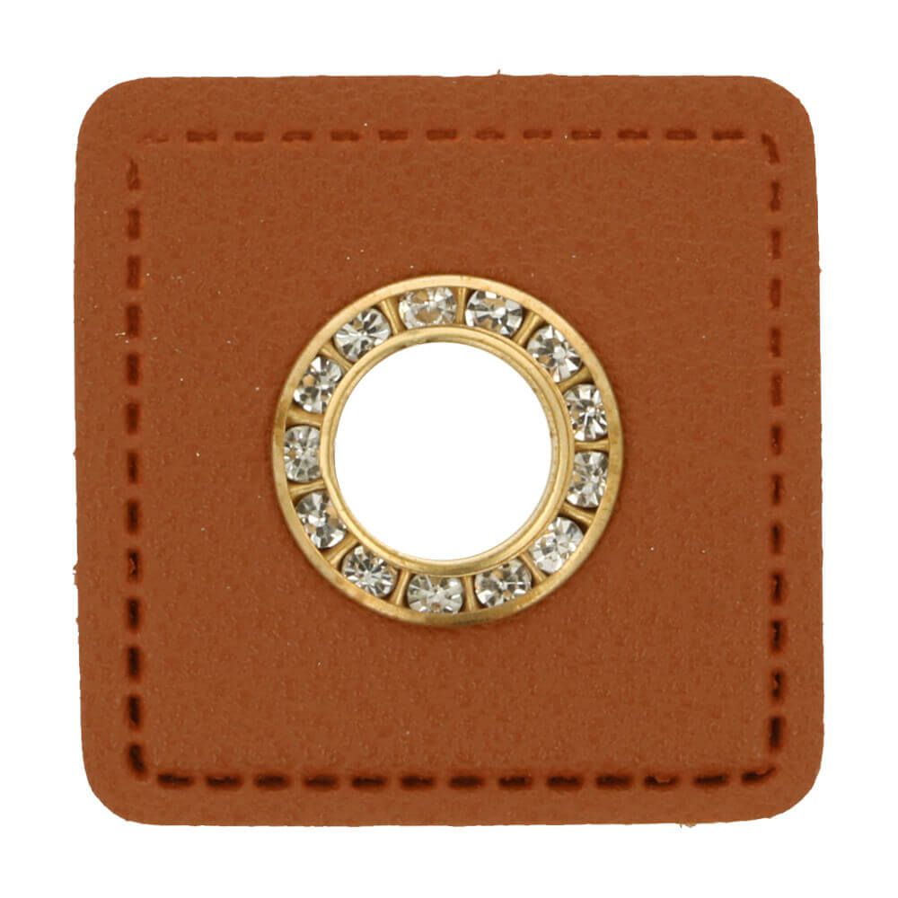 Ösenpatch Kunstleder 11mm braun glitzer