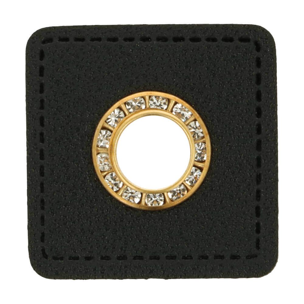 Ösenpatch Kunstleder 11mm schwarz glitzer gold