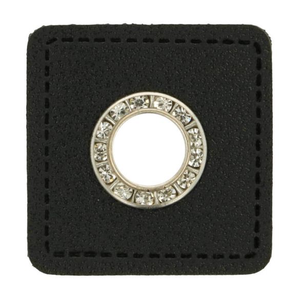 Ösenpatch Kunstleder 11mm schwarz glitzer