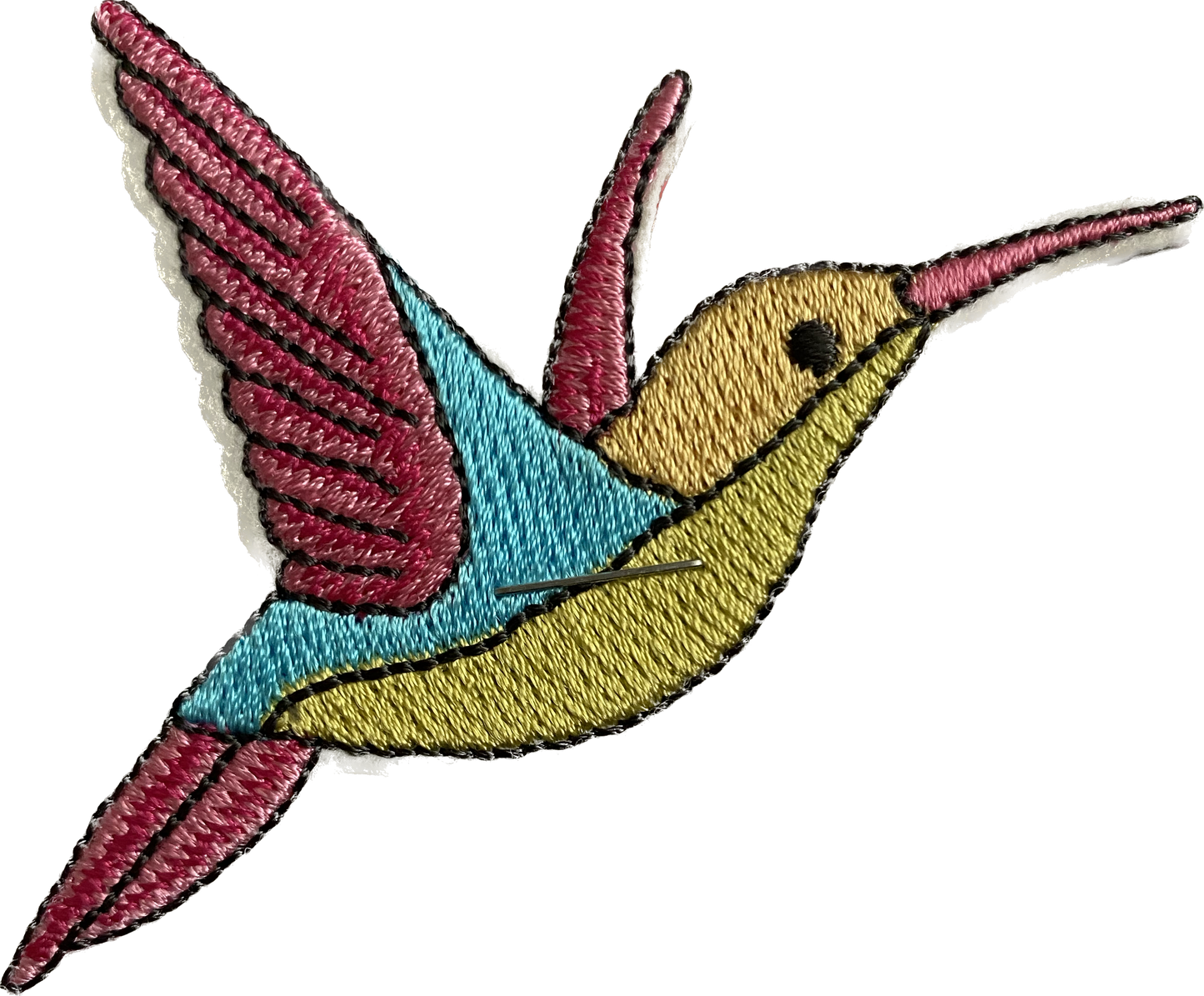 Applikation Kolibri pink gelb türkis