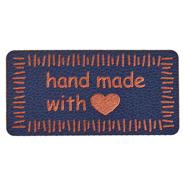 Label Aufnäher hand made with ♥ blau