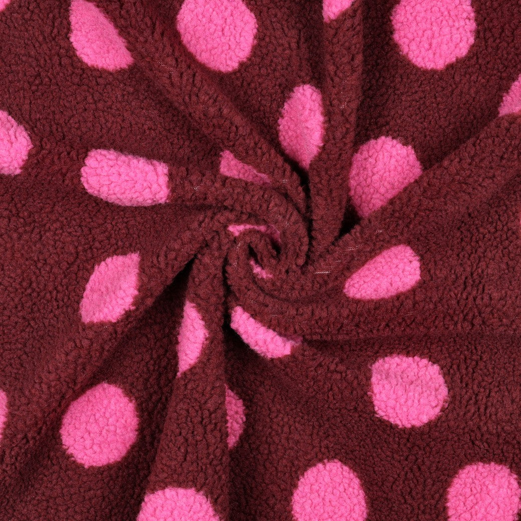 BALD ERHÄLTLICH - Teddystoff Jacquard Dots bordeaux pink