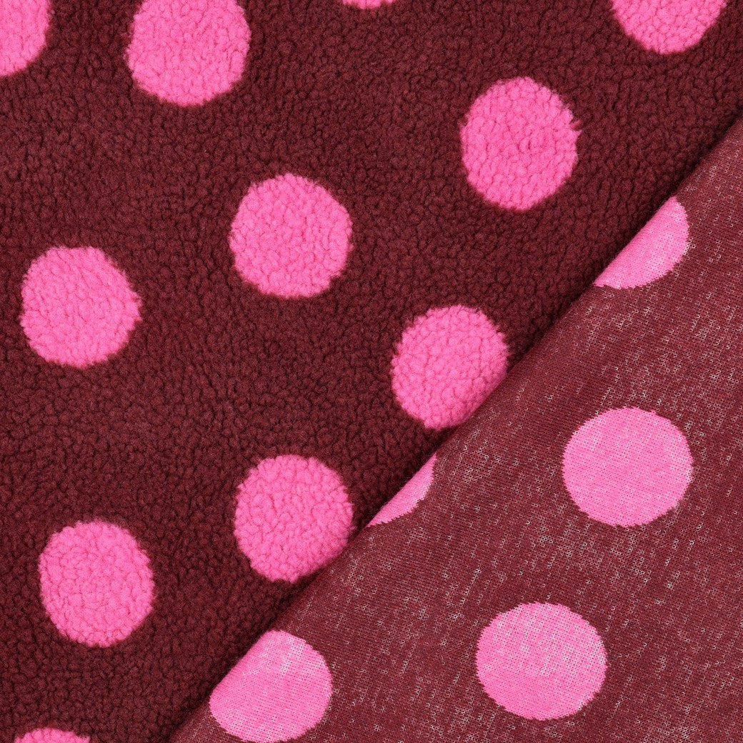 BALD ERHÄLTLICH - Teddystoff Jacquard Dots bordeaux pink