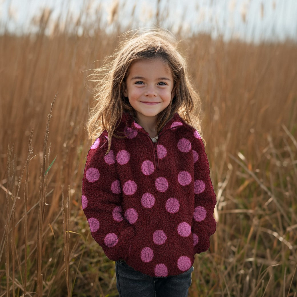 BALD ERHÄLTLICH - Teddystoff Jacquard Dots bordeaux pink