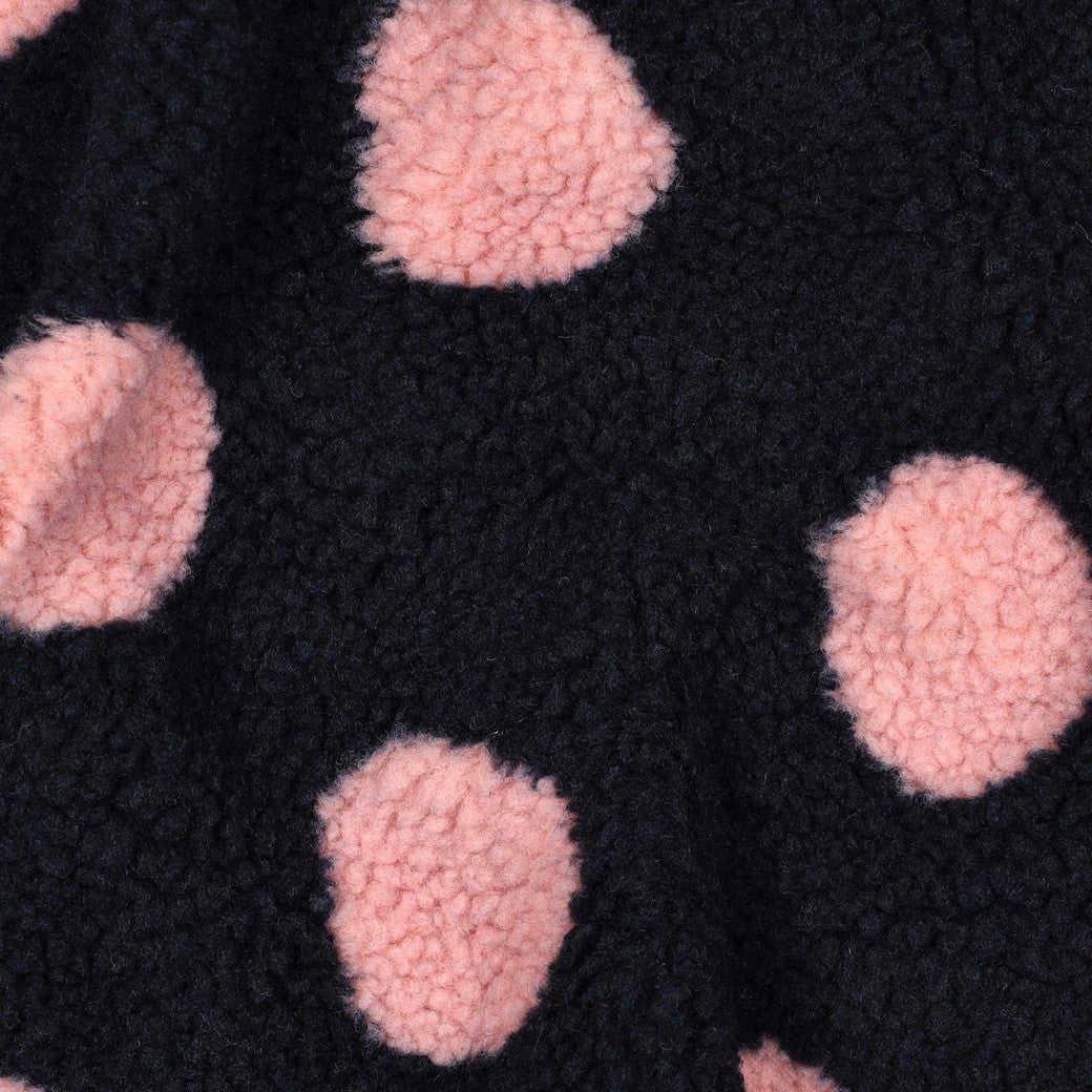 BALD ERHÄLTLICH - Teddystoff Jacquard Dots dunkelblau rosa