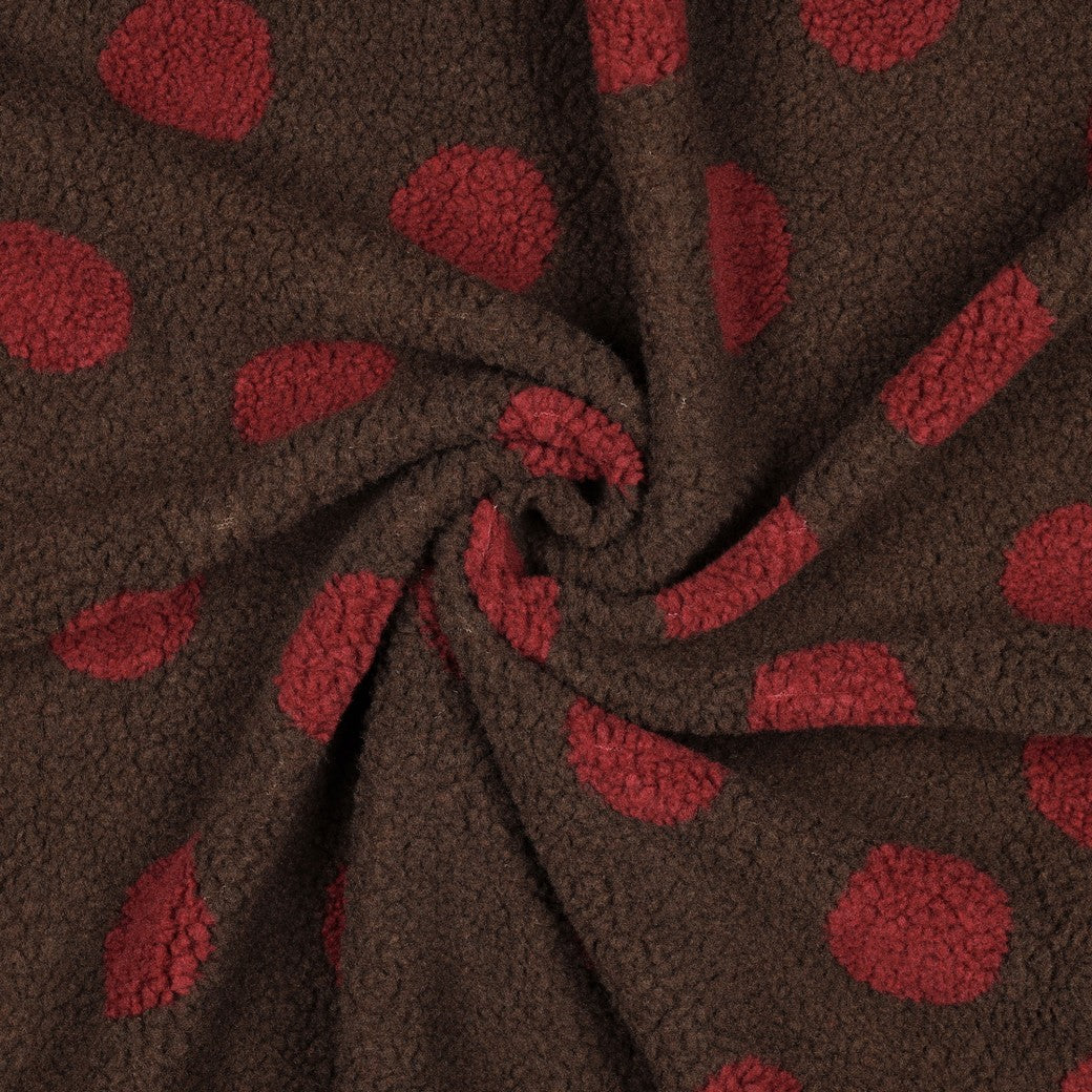 BALD ERHÄLTLICH - Teddystoff Jacquard Dots braun rot