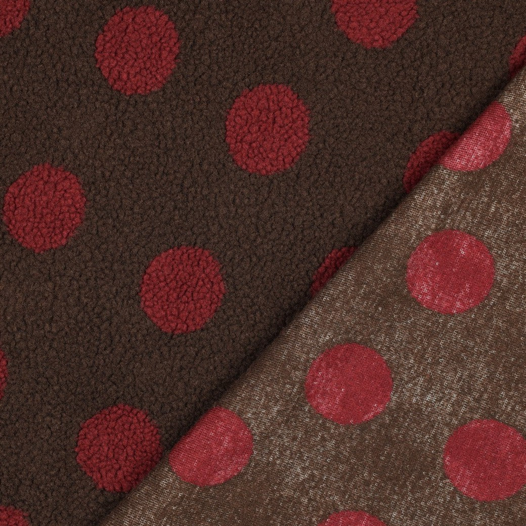 BALD ERHÄLTLICH - Teddystoff Jacquard Dots braun rot