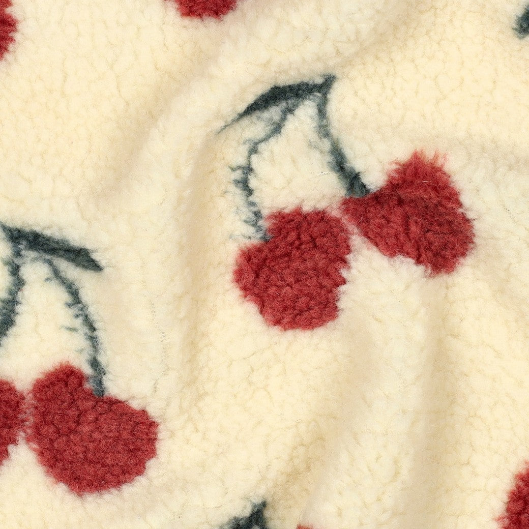 BALD ERHÄLTLICH - Teddystoff Jacquard Kirschen ecru