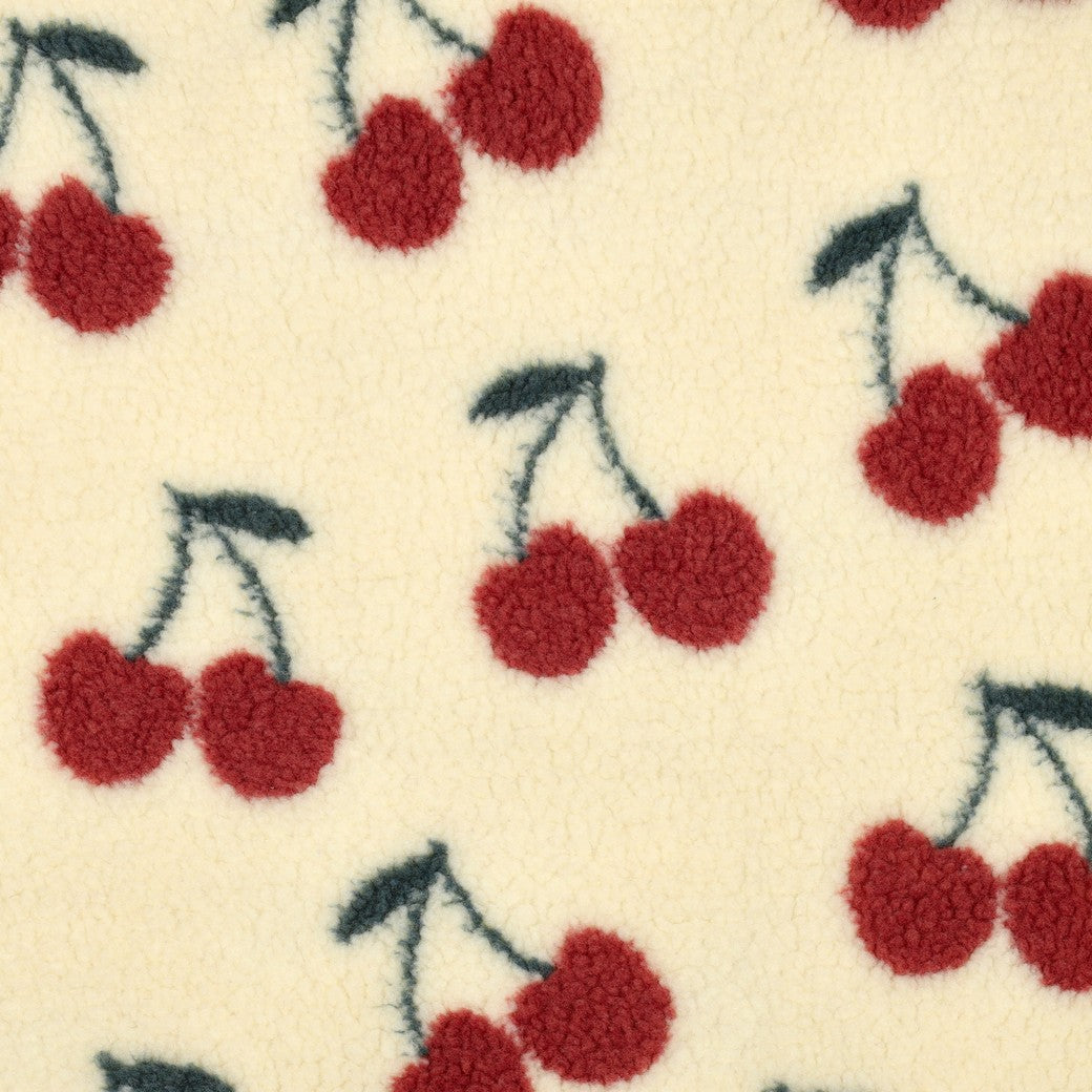 BALD ERHÄLTLICH - Teddystoff Jacquard Kirschen ecru