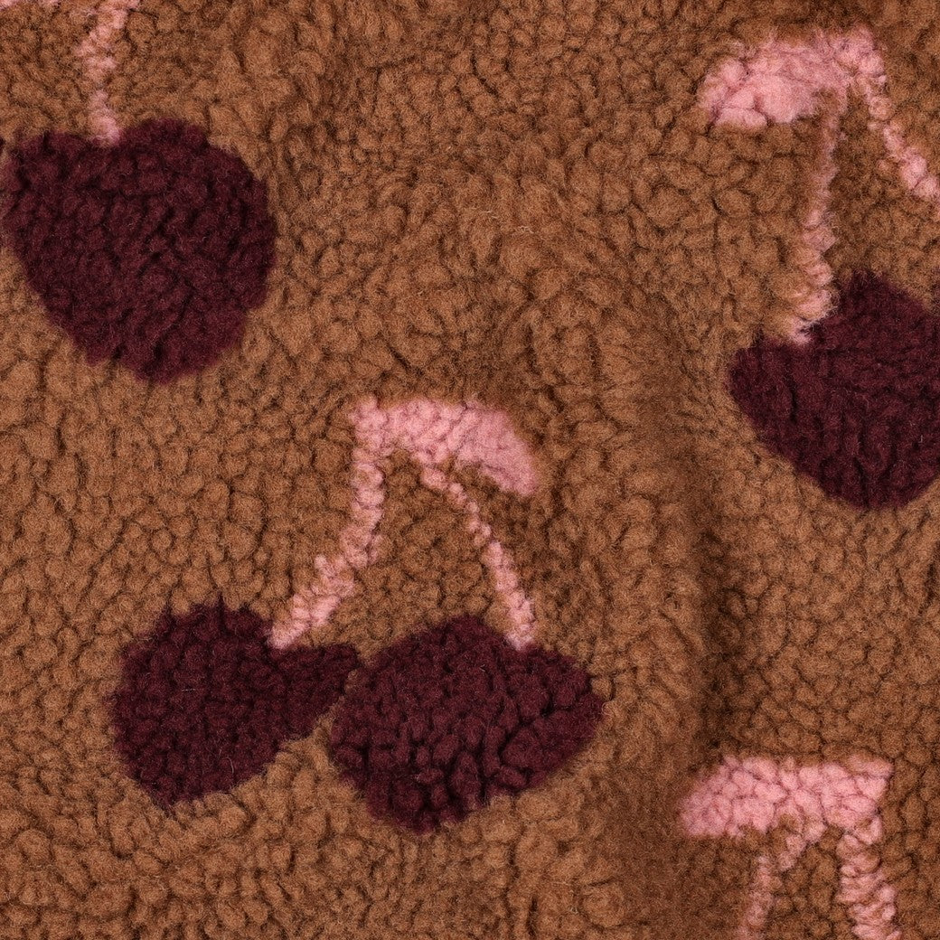 BALD ERHÄLTLICH - Teddystoff Jacquard Kirschen cognac