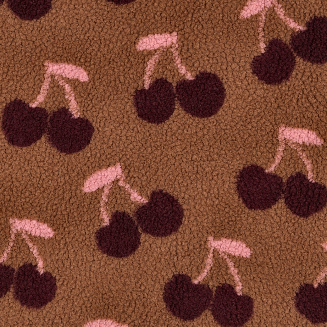 BALD ERHÄLTLICH - Teddystoff Jacquard Kirschen cognac