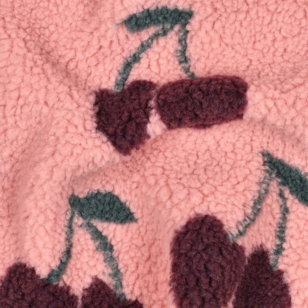 BALD ERHÄLTLICH - Teddystoff Jacquard Kirschen rosa
