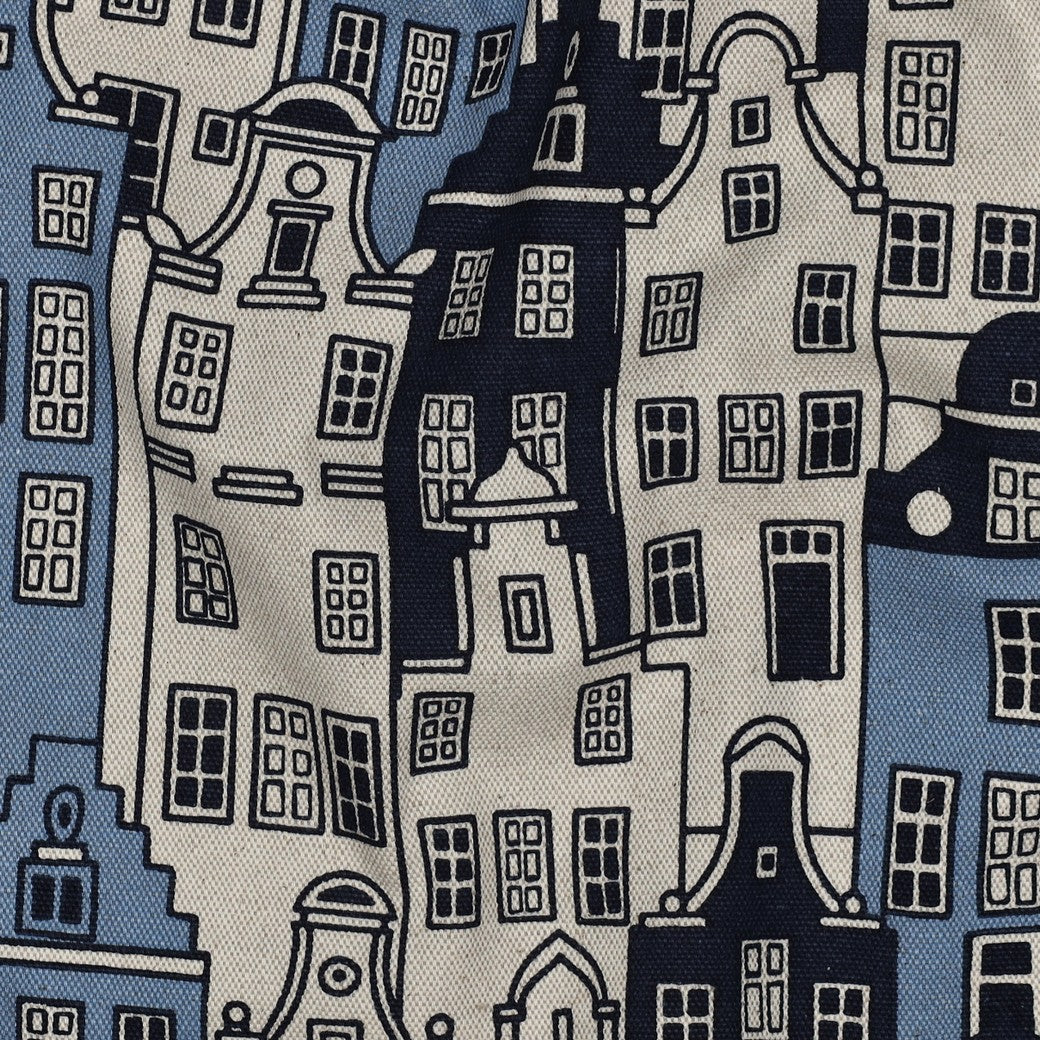 Canvas leinenlook Dutch Houses blau natur