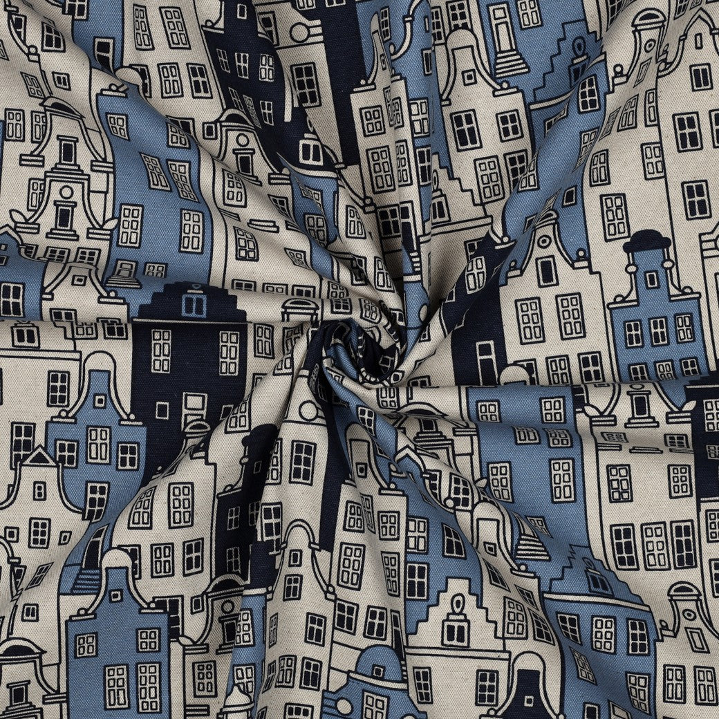 Canvas leinenlook Dutch Houses blau natur