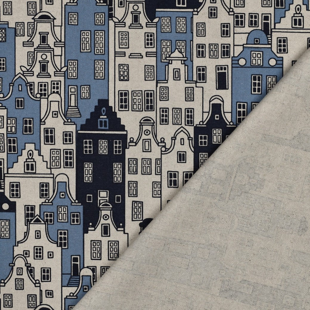 Canvas leinenlook Dutch Houses blau natur