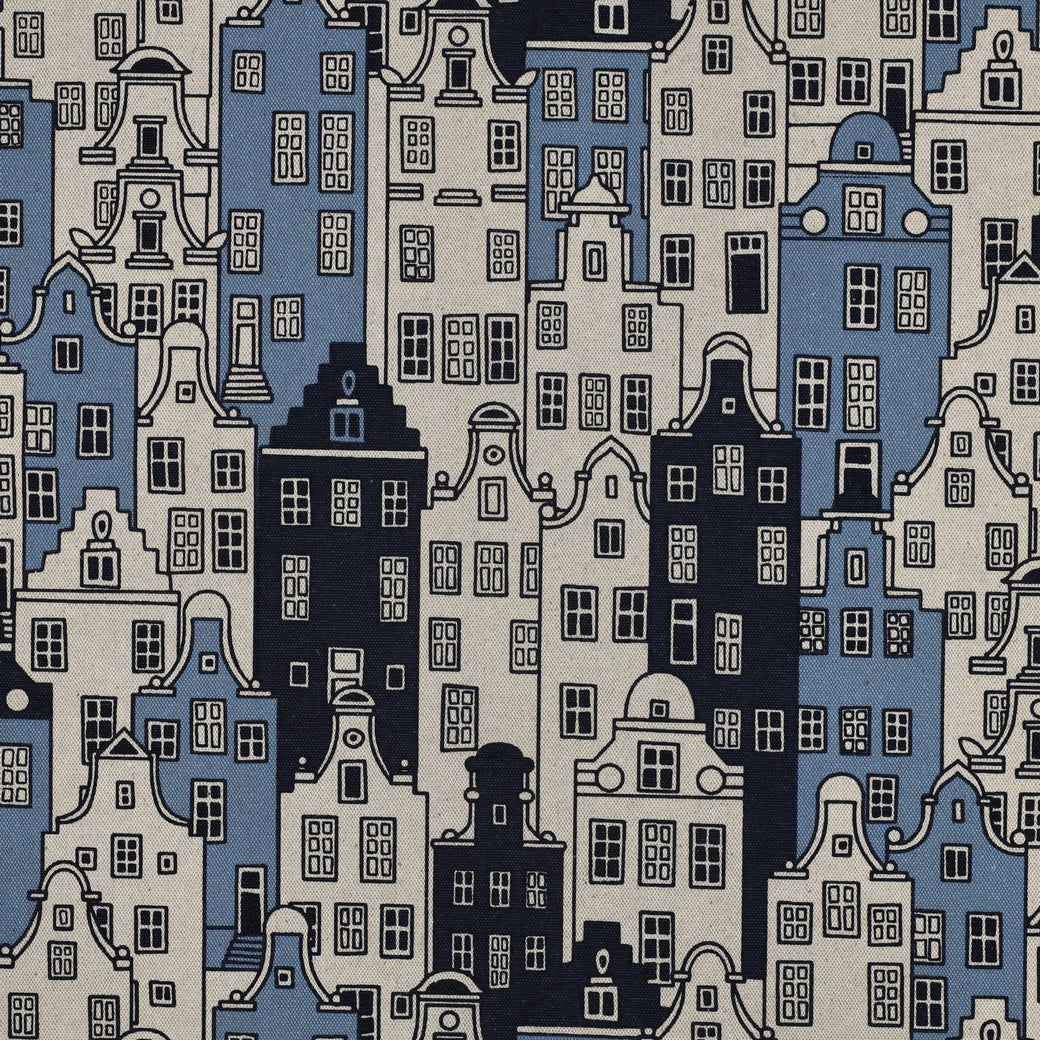 Canvas leinenlook Dutch Houses blau natur