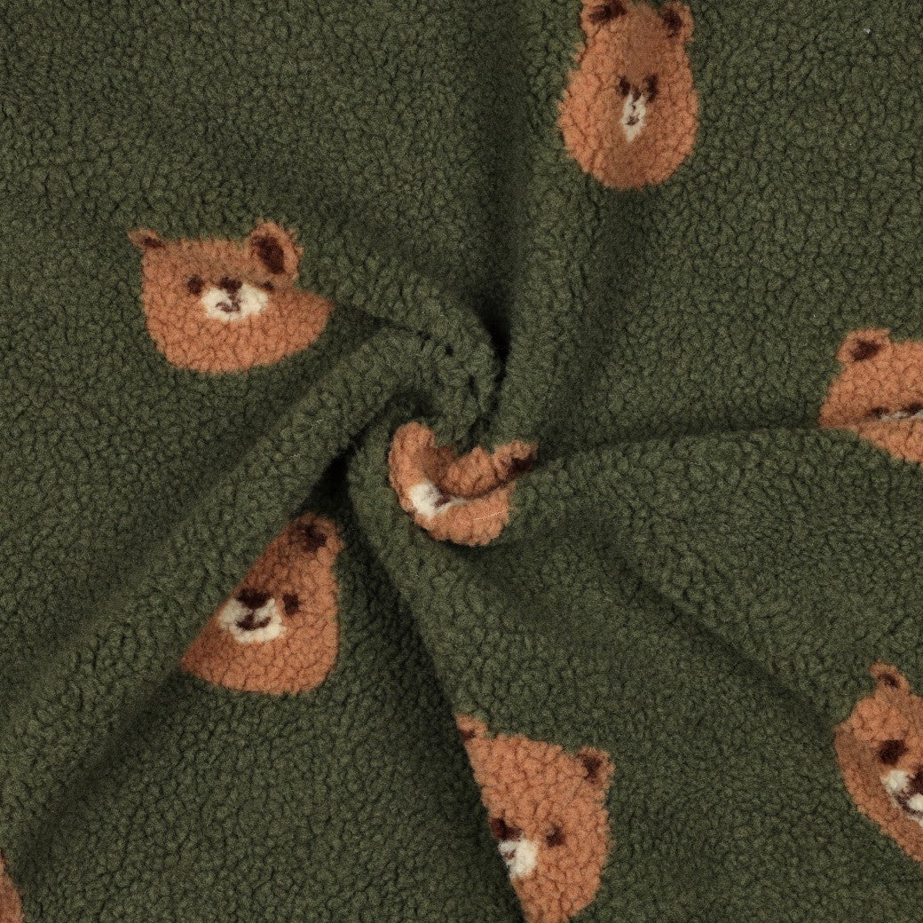 BALD ERHÄLTLICH - Teddystoff Jacquard Bären grün