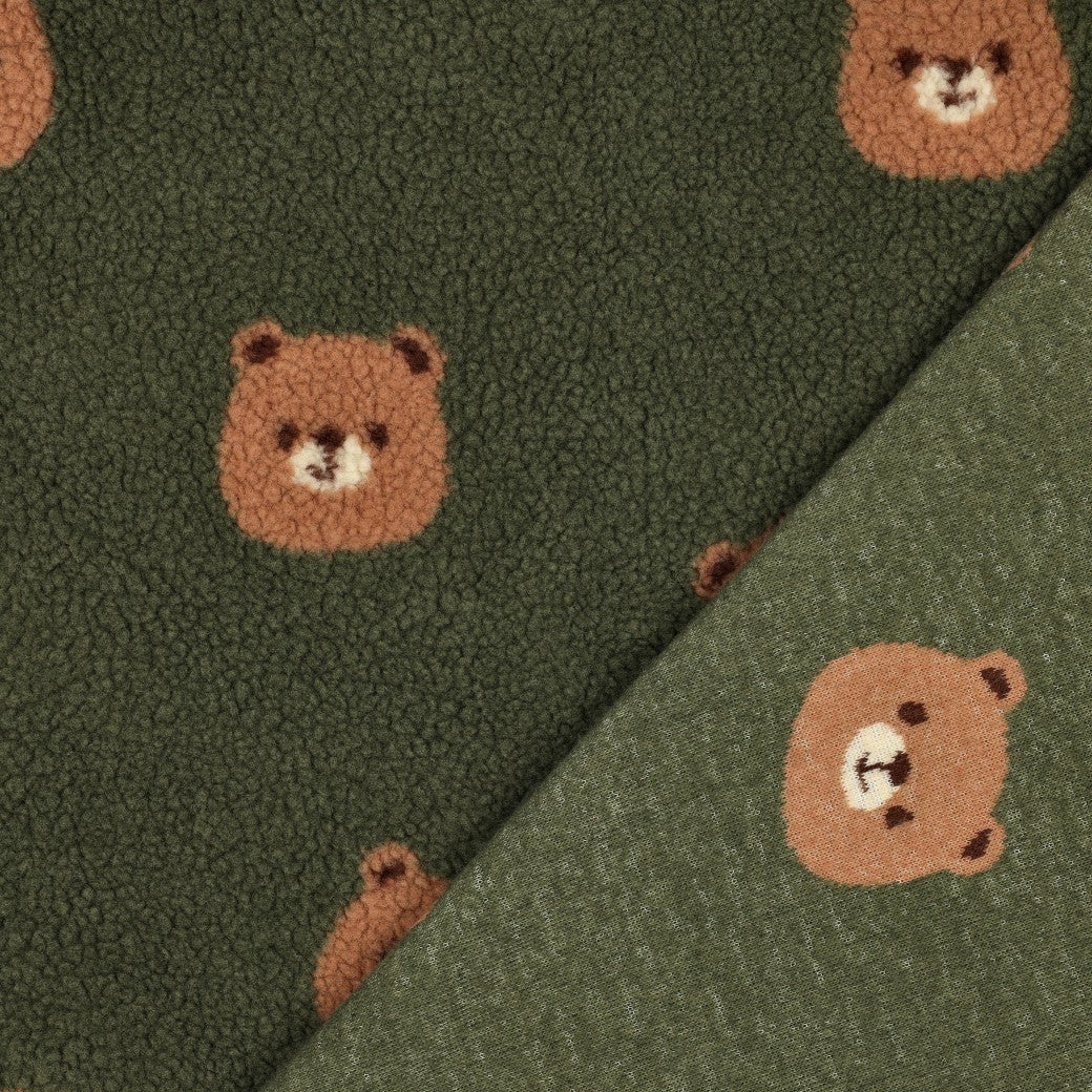 BALD ERHÄLTLICH - Teddystoff Jacquard Bären grün