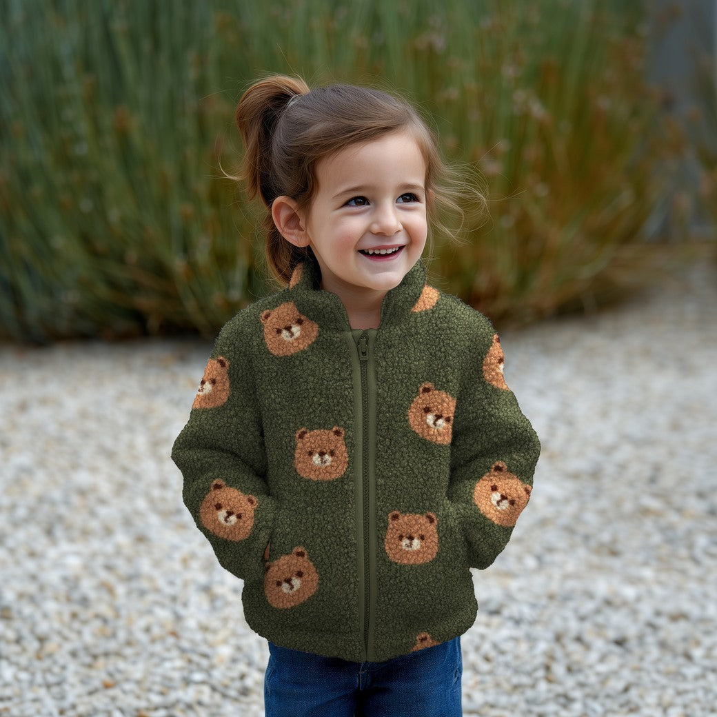 BALD ERHÄLTLICH - Teddystoff Jacquard Bären grün