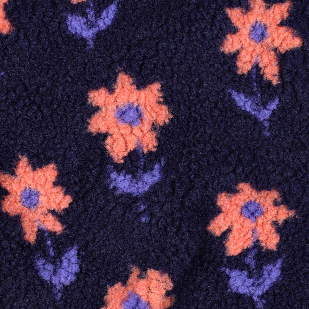 BALD ERHÄLTLICH - Teddystoff Jacquard Blumen dunkelblau