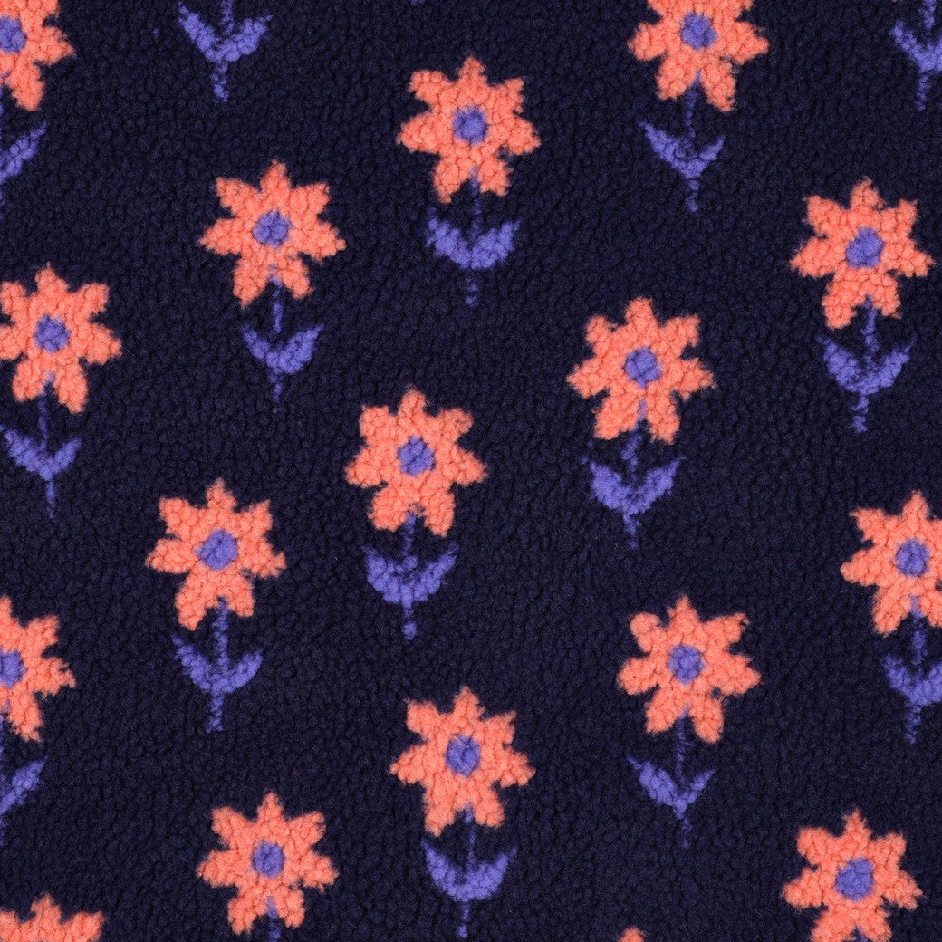 BALD ERHÄLTLICH - Teddystoff Jacquard Blumen dunkelblau