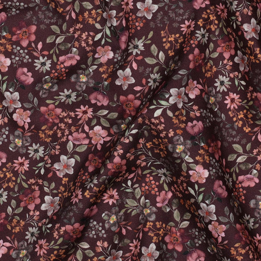 Baumwolle digital kleine Blumen bordeaux