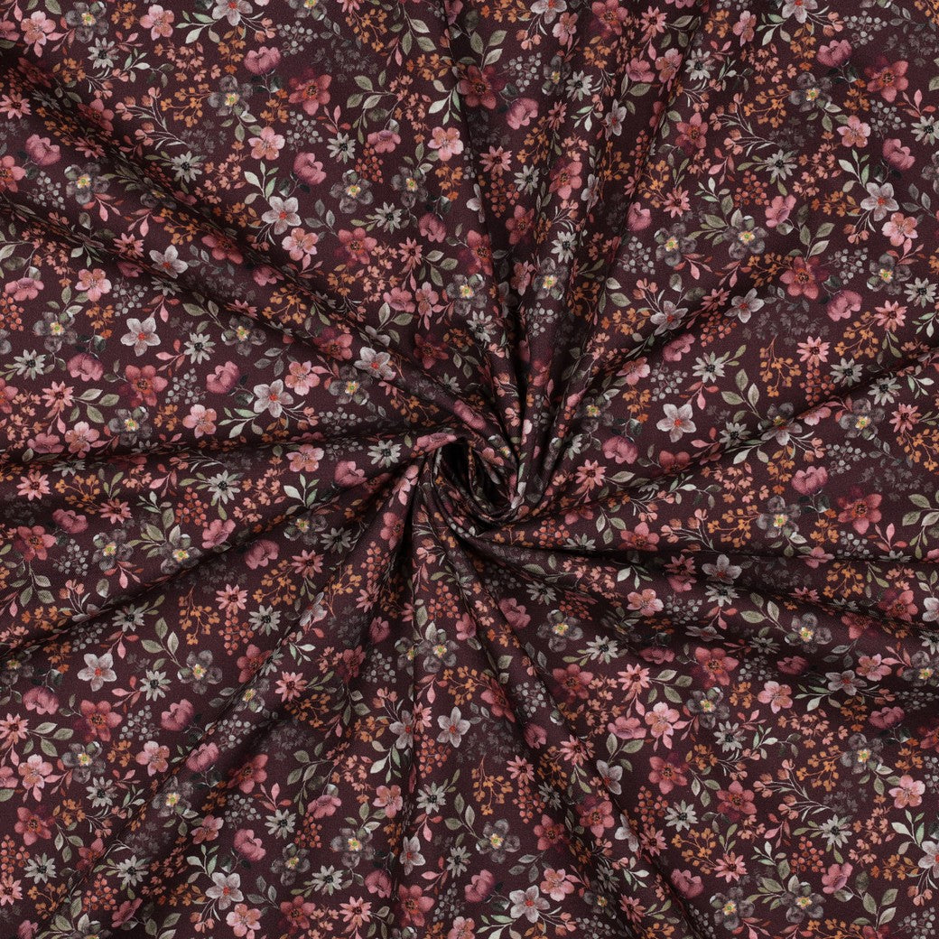 BALD ERHÄLTLICH - Baumwolle digital kleine Blumen bordeaux