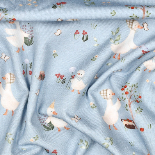 Jersey Bio Gänse & Blumen blau