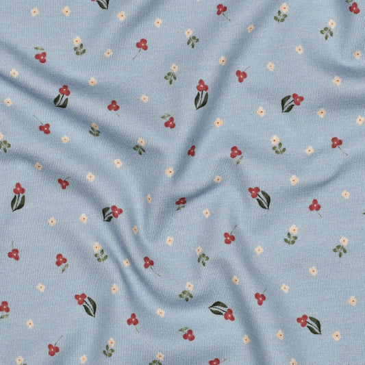 Jersey Bio Gänse & Blumen Kombistoff blau