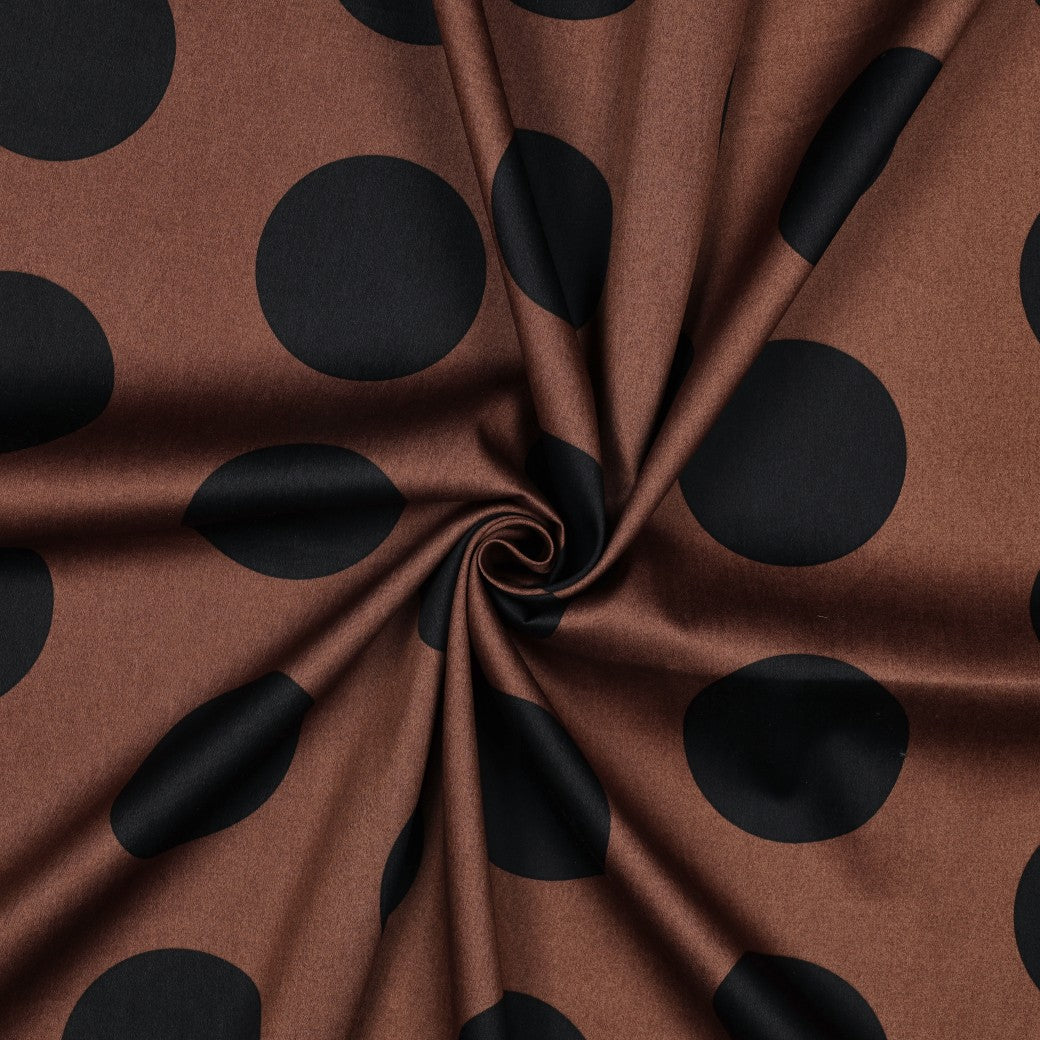 BALD ERHÄLTLICH - Baumwollsatin Polkadots braun schwarz