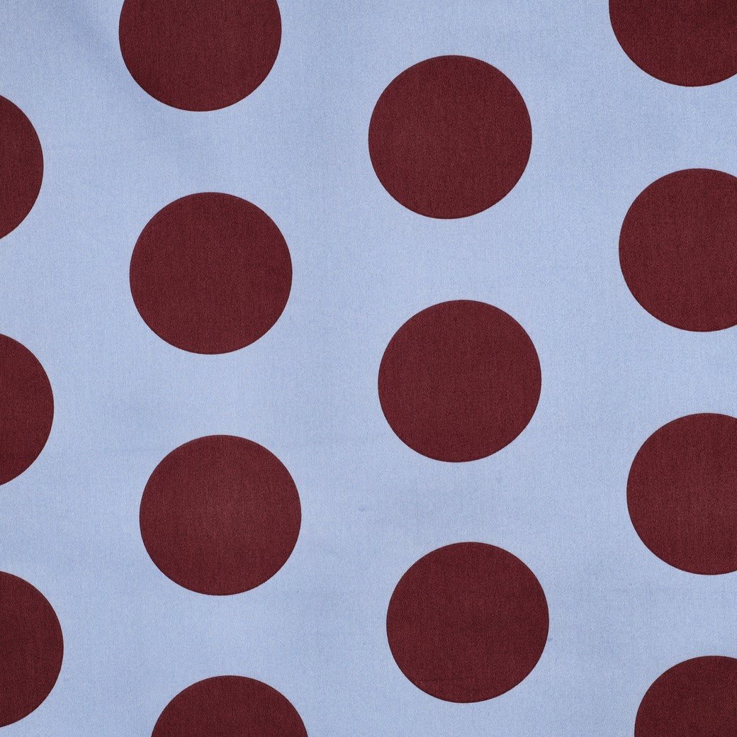 BALD ERHÄLTLICH - Baumwollsatin Polkadots hellblau braun