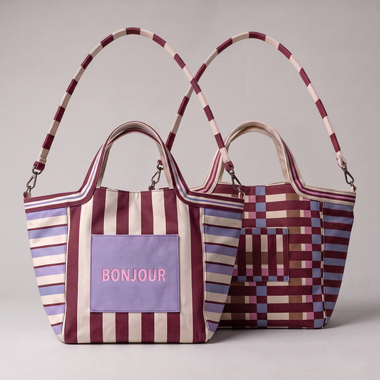 Canvas digital Panel DIY Shopper Streifen aubergine