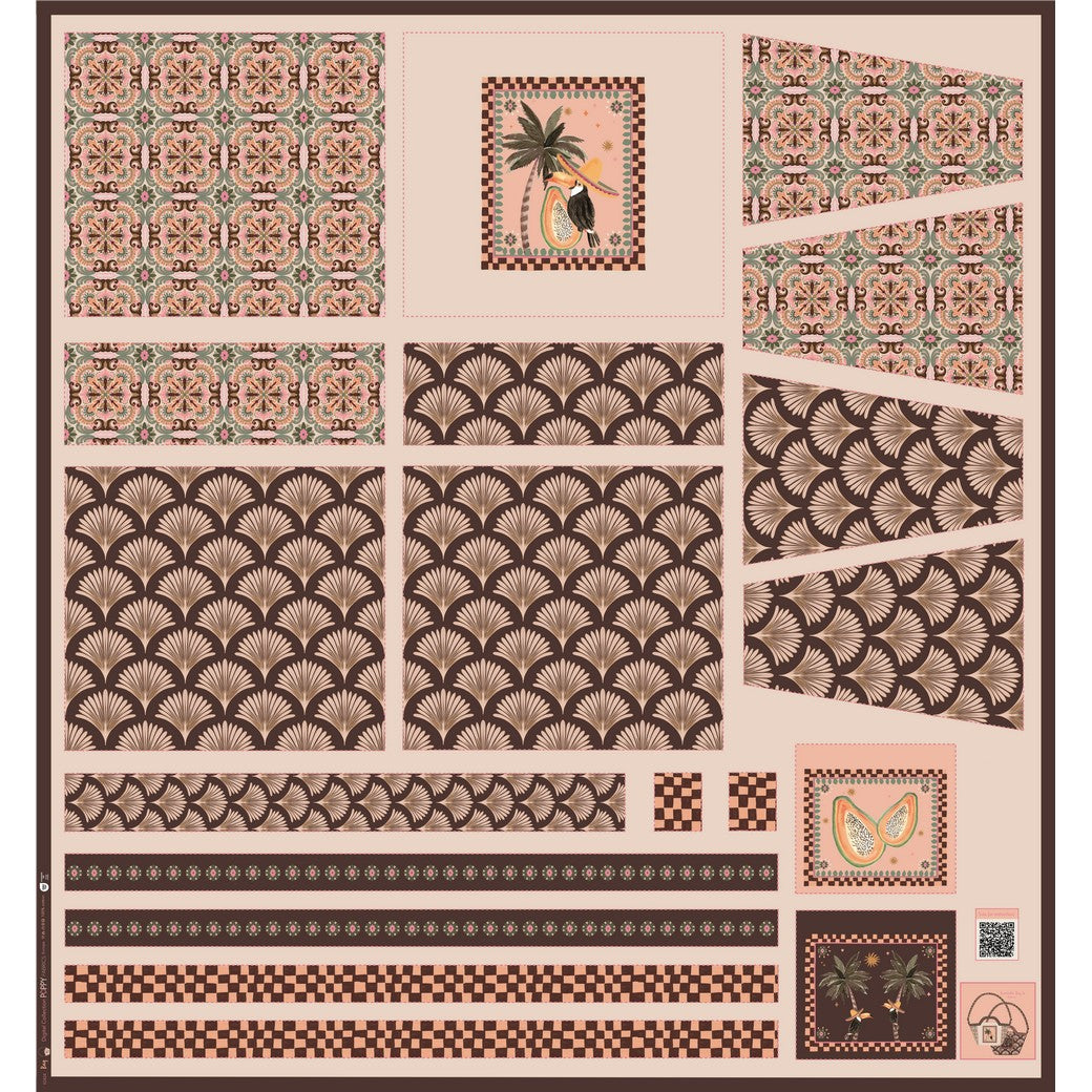 Canvas digital Panel DIY Shopper Tropische Früchte braun