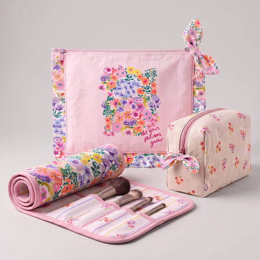 Canvas digital DIY 3 teiliges Kosmetik Panel Blumen rosa