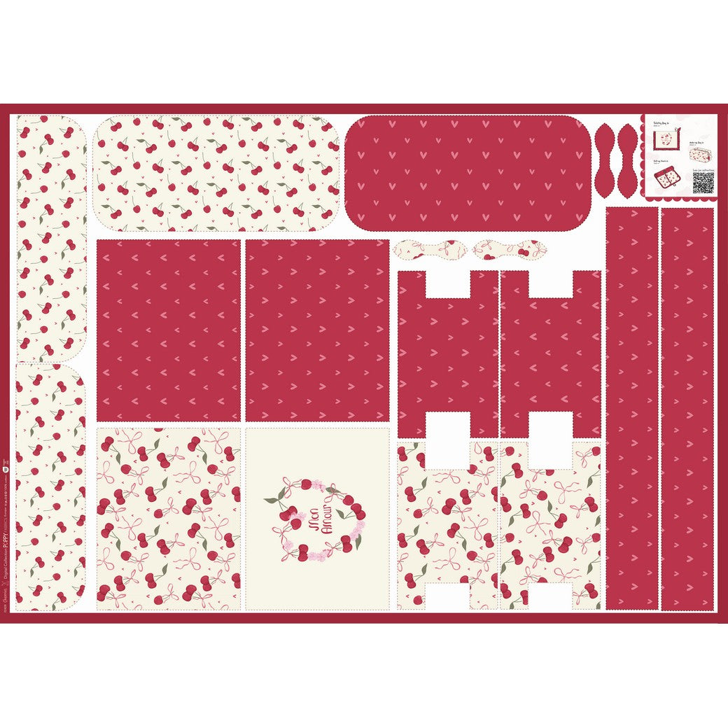 Canvas digital DIY 3 teiliges Kosmetik Panel Kirschen rot