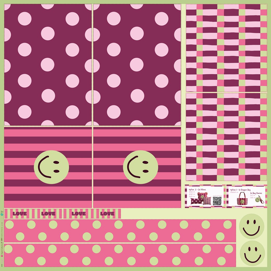 Canvas digital Panel DIY Shopper oder Kissen Punkte Streifen Smiley
