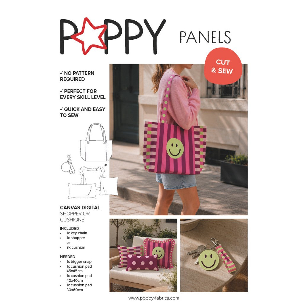 Canvas digital Panel DIY Shopper oder Kissen Punkte Streifen Smiley
