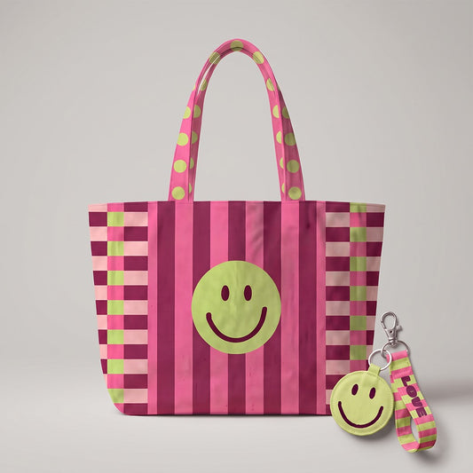 Canvas digital Panel DIY Shopper oder Kissen Punkte Streifen Smiley