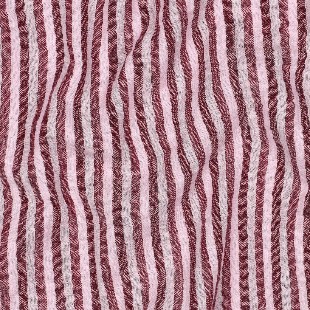 BALD ERHÄLTLICH - Musselin Streifen garngefärbt bordeaux rosa