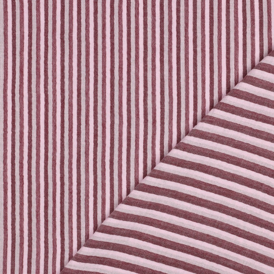 BALD ERHÄLTLICH - Musselin Streifen garngefärbt bordeaux rosa