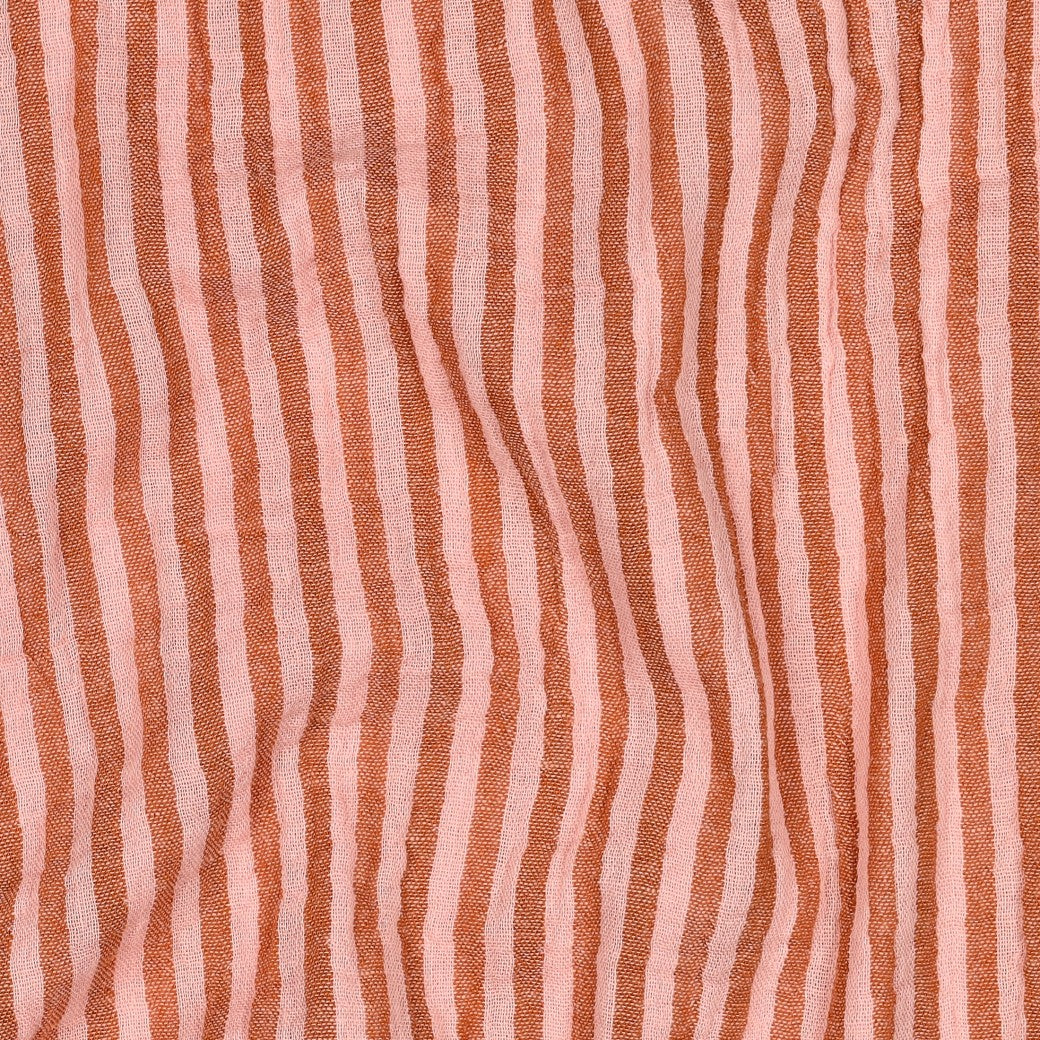 BALD ERHÄLTLICH - Musselin Streifen garngefärbt orange rosa